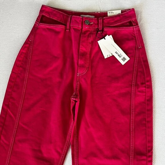 Zara Womens Jeans Pink Denim Wide Leg High Rise Baggy Cut Outs Size 6 NWT - Picture 1 of 12